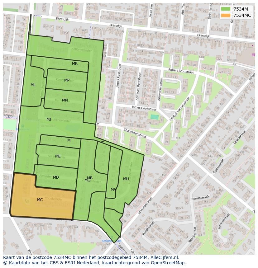 Afbeelding van het postcodegebied 7534 MC op de kaart.