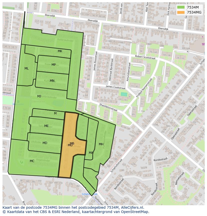 Afbeelding van het postcodegebied 7534 MG op de kaart.