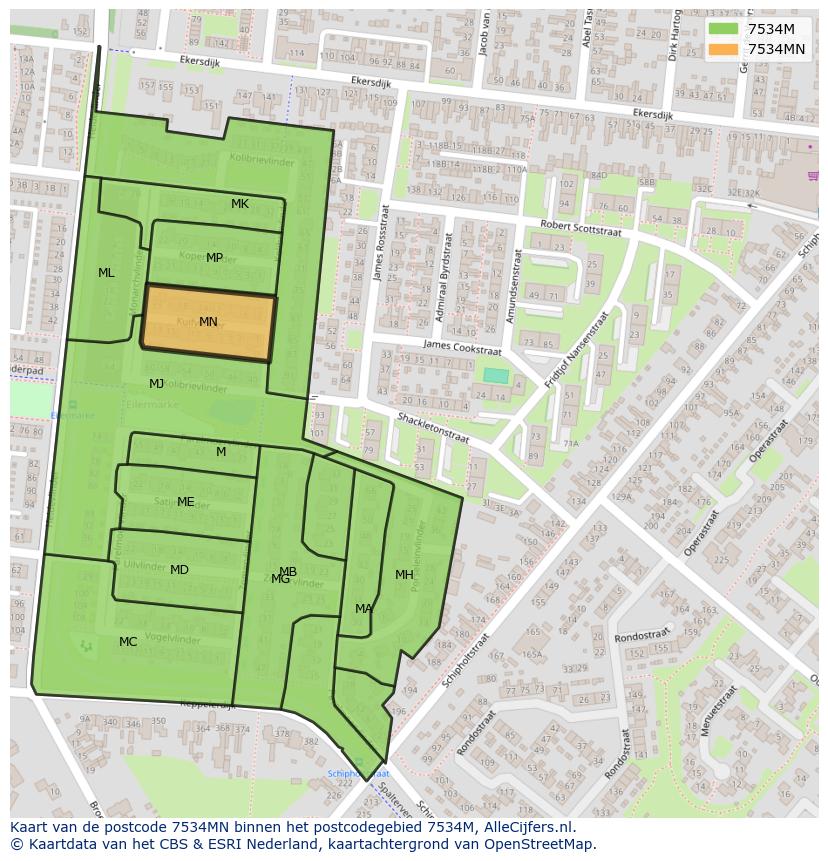 Afbeelding van het postcodegebied 7534 MN op de kaart.