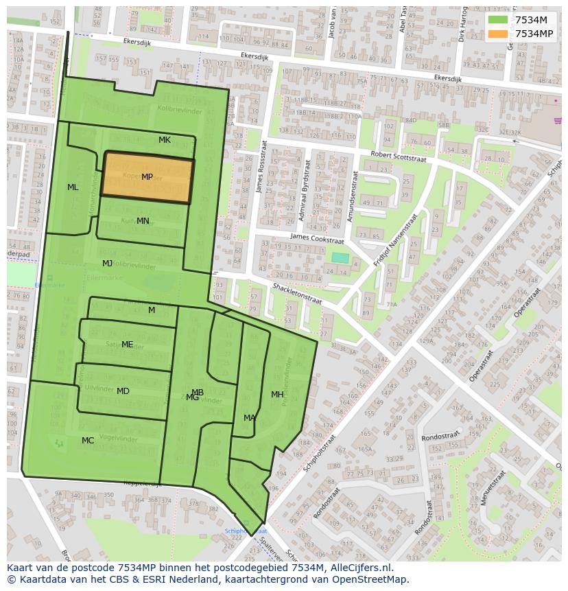 Afbeelding van het postcodegebied 7534 MP op de kaart.