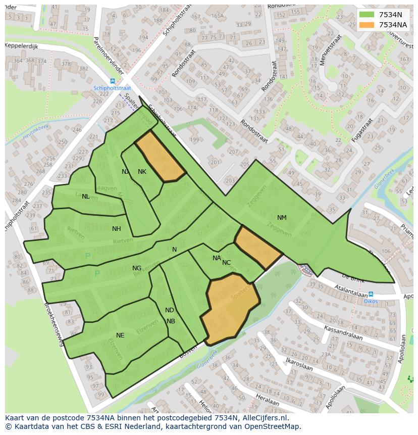 Afbeelding van het postcodegebied 7534 NA op de kaart.