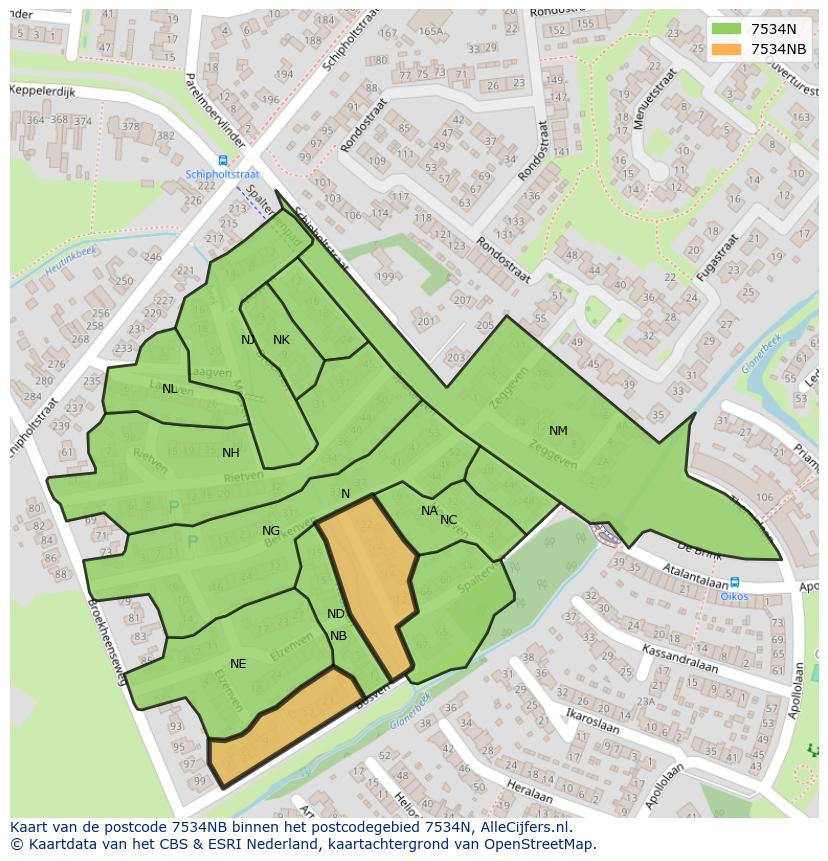 Afbeelding van het postcodegebied 7534 NB op de kaart.
