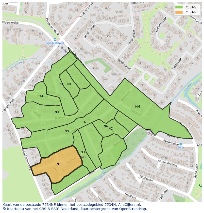 Afbeelding van het postcodegebied 7534 NE op de kaart.
