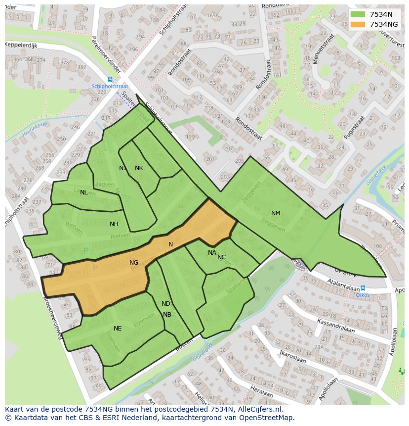 Afbeelding van het postcodegebied 7534 NG op de kaart.