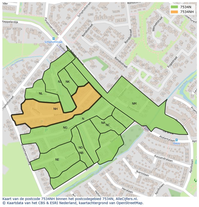 Afbeelding van het postcodegebied 7534 NH op de kaart.