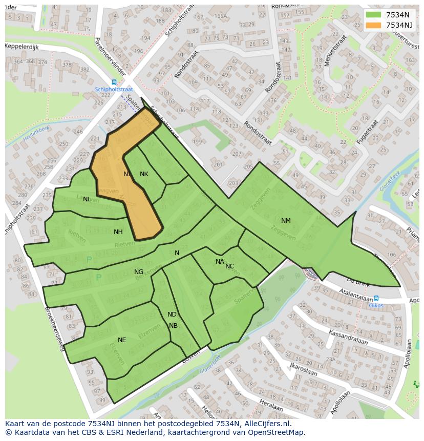 Afbeelding van het postcodegebied 7534 NJ op de kaart.