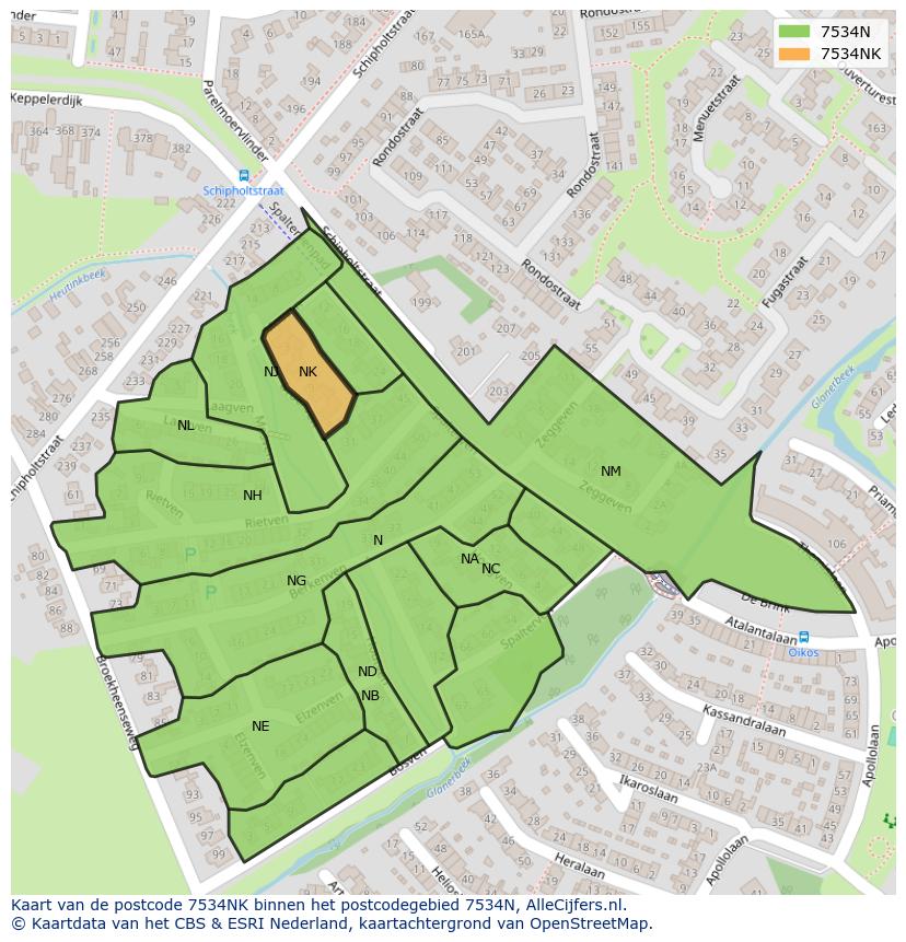 Afbeelding van het postcodegebied 7534 NK op de kaart.