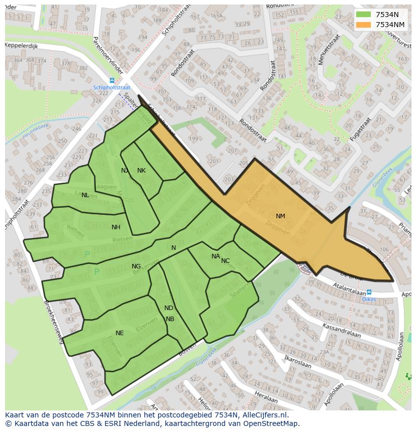 Afbeelding van het postcodegebied 7534 NM op de kaart.