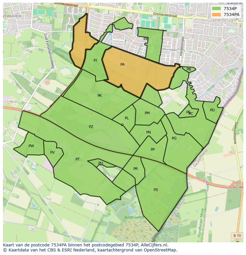 Afbeelding van het postcodegebied 7534 PA op de kaart.
