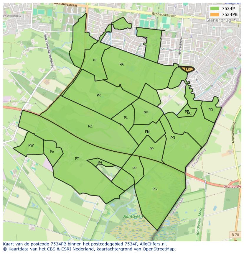Afbeelding van het postcodegebied 7534 PB op de kaart.