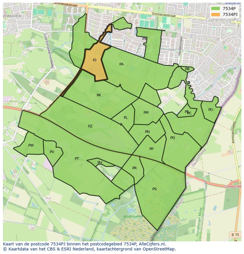 Afbeelding van het postcodegebied 7534 PJ op de kaart.