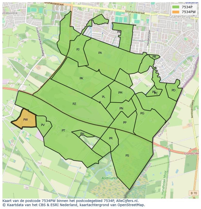 Afbeelding van het postcodegebied 7534 PW op de kaart.
