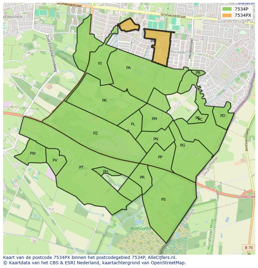 Afbeelding van het postcodegebied 7534 PX op de kaart.