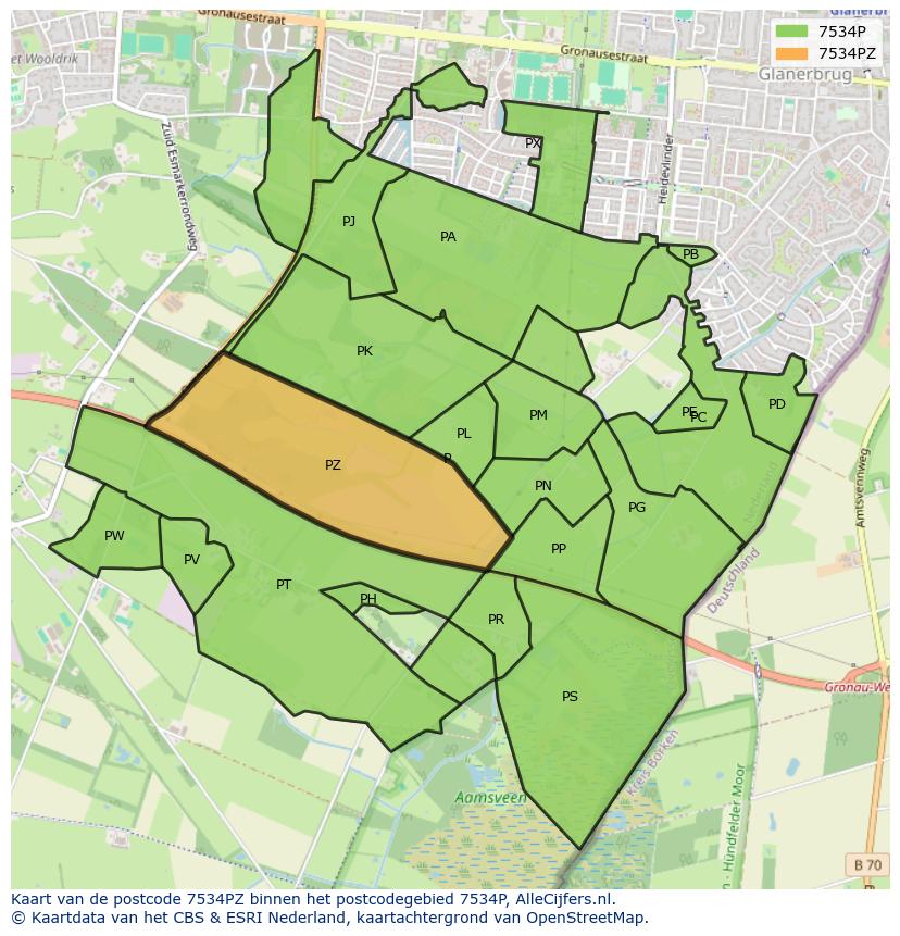 Afbeelding van het postcodegebied 7534 PZ op de kaart.