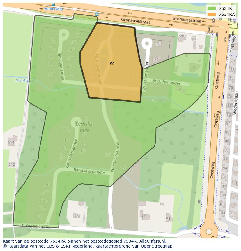 Afbeelding van het postcodegebied 7534 RA op de kaart.