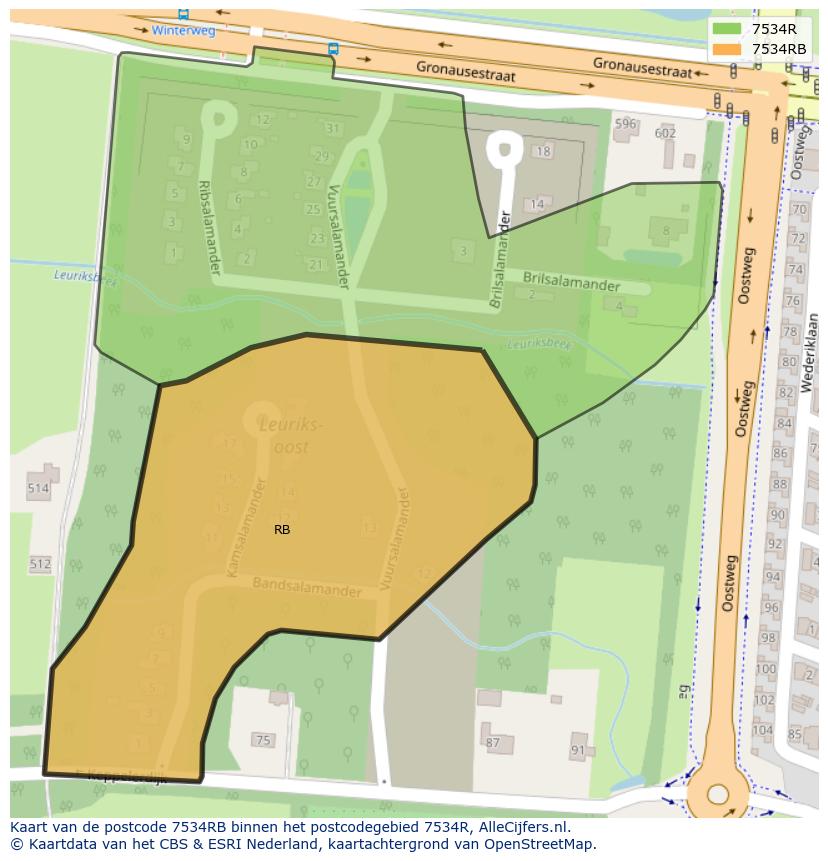 Afbeelding van het postcodegebied 7534 RB op de kaart.