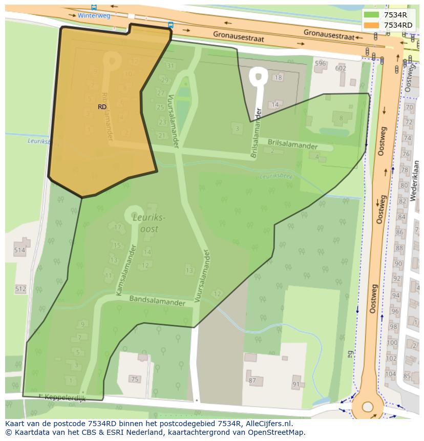 Afbeelding van het postcodegebied 7534 RD op de kaart.