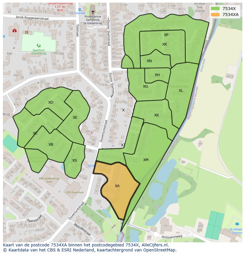 Afbeelding van het postcodegebied 7534 XA op de kaart.