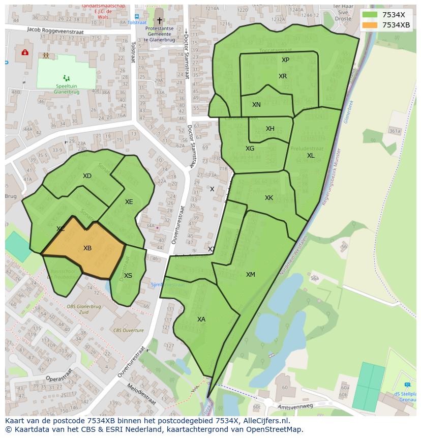 Afbeelding van het postcodegebied 7534 XB op de kaart.