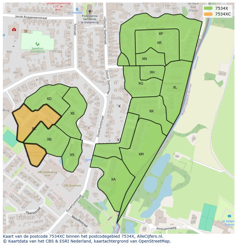 Afbeelding van het postcodegebied 7534 XC op de kaart.