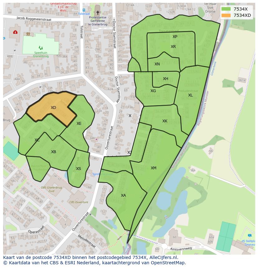 Afbeelding van het postcodegebied 7534 XD op de kaart.