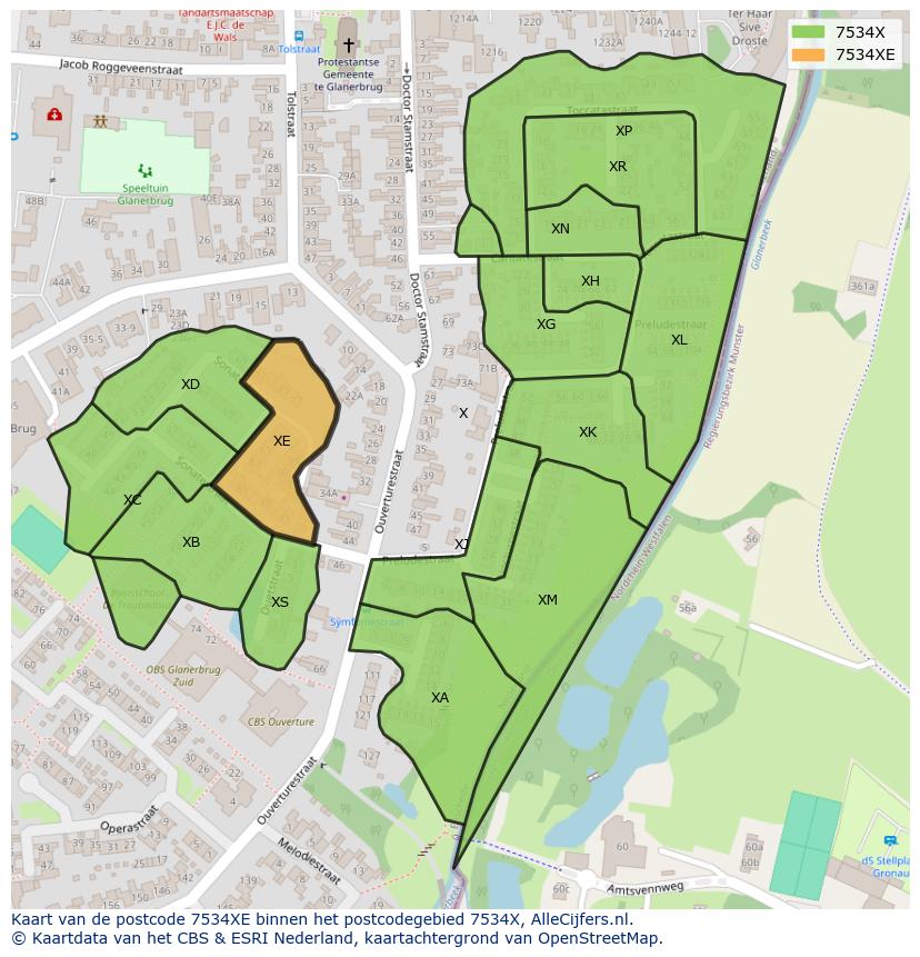 Afbeelding van het postcodegebied 7534 XE op de kaart.