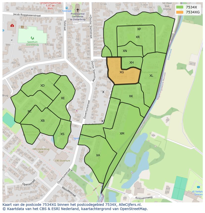 Afbeelding van het postcodegebied 7534 XG op de kaart.