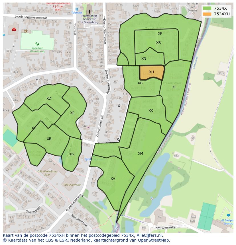 Afbeelding van het postcodegebied 7534 XH op de kaart.