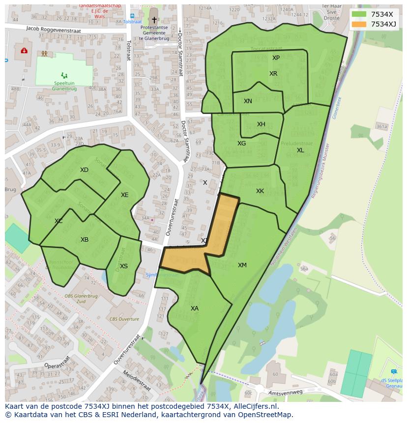 Afbeelding van het postcodegebied 7534 XJ op de kaart.