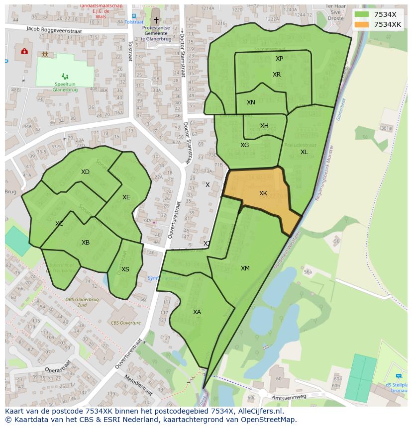 Afbeelding van het postcodegebied 7534 XK op de kaart.