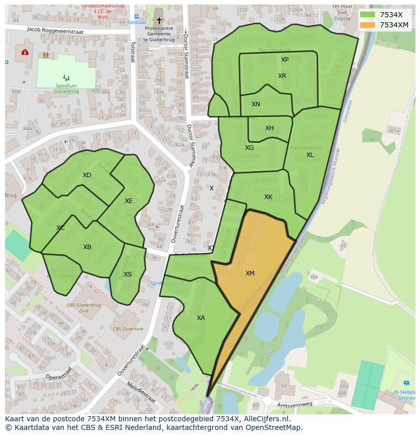 Afbeelding van het postcodegebied 7534 XM op de kaart.