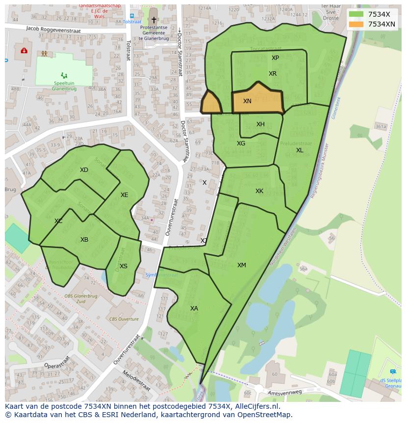 Afbeelding van het postcodegebied 7534 XN op de kaart.