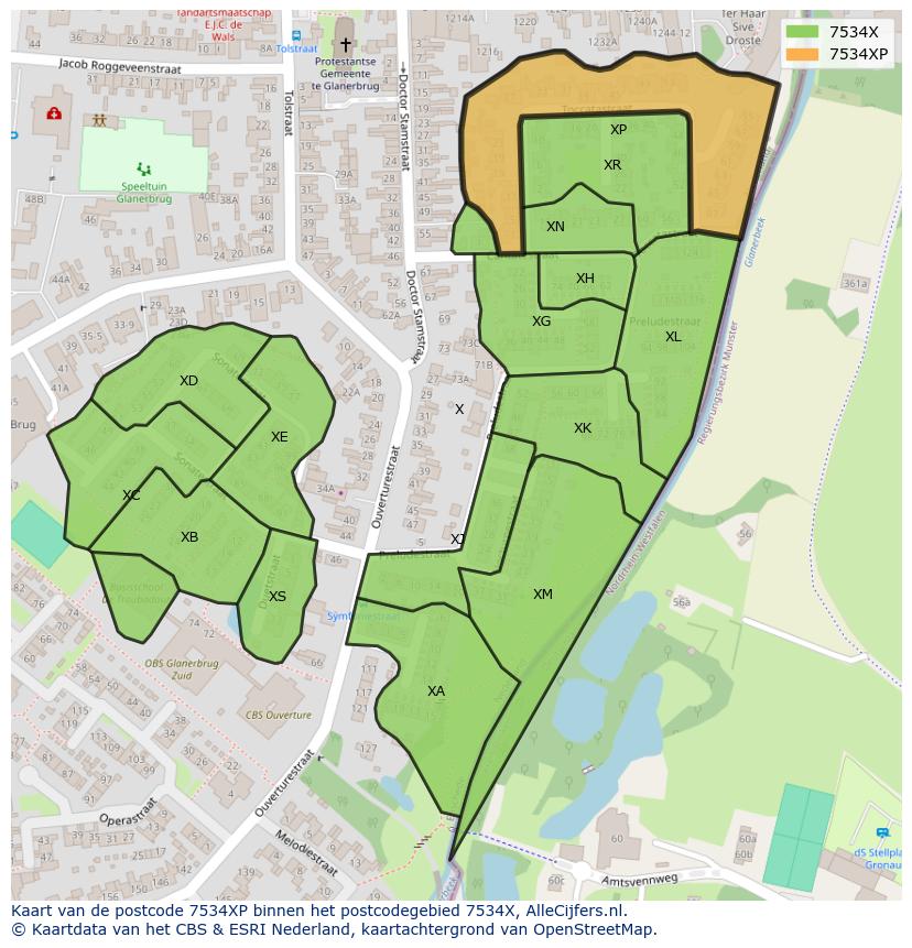 Afbeelding van het postcodegebied 7534 XP op de kaart.
