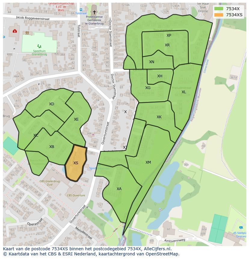 Afbeelding van het postcodegebied 7534 XS op de kaart.