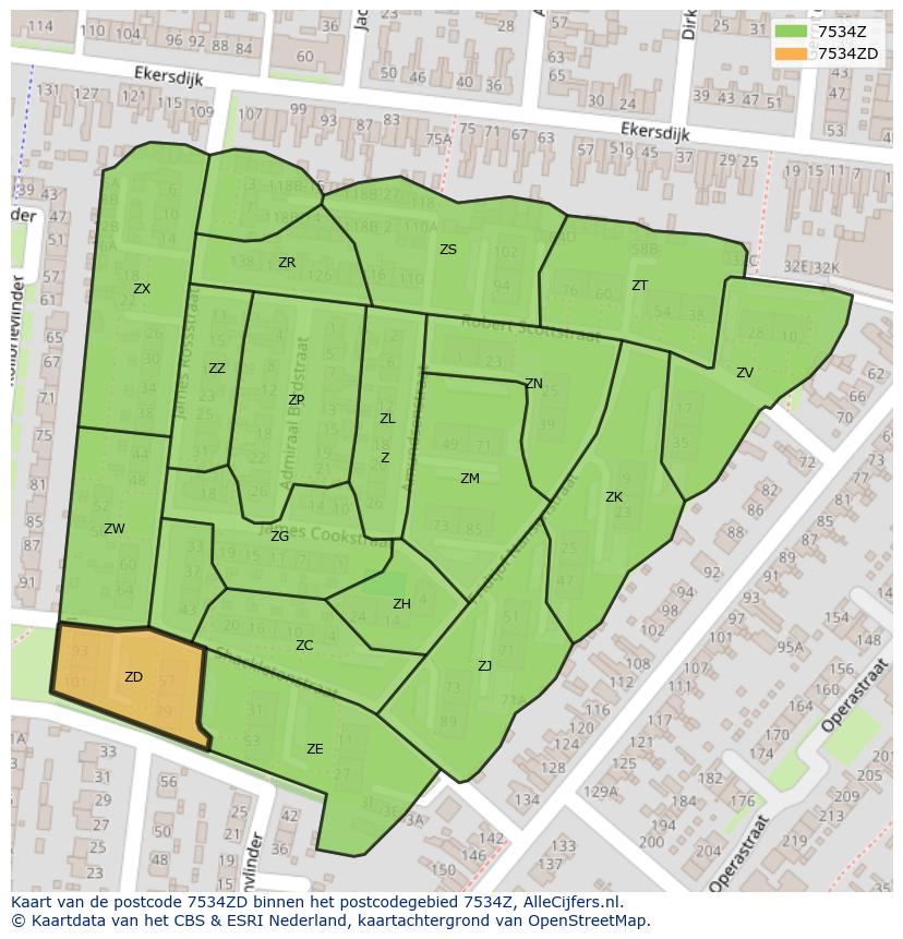 Afbeelding van het postcodegebied 7534 ZD op de kaart.