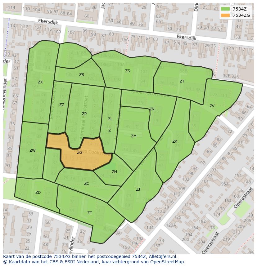 Afbeelding van het postcodegebied 7534 ZG op de kaart.