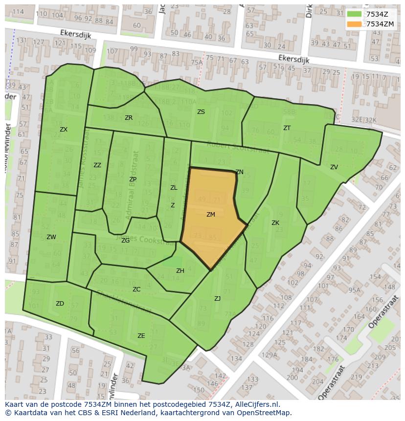 Afbeelding van het postcodegebied 7534 ZM op de kaart.