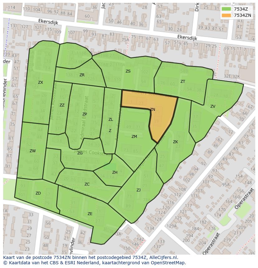 Afbeelding van het postcodegebied 7534 ZN op de kaart.