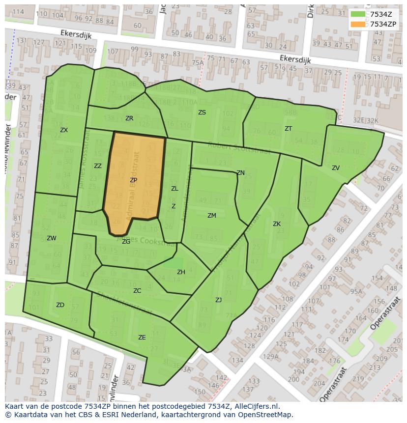 Afbeelding van het postcodegebied 7534 ZP op de kaart.
