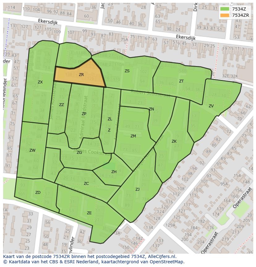 Afbeelding van het postcodegebied 7534 ZR op de kaart.