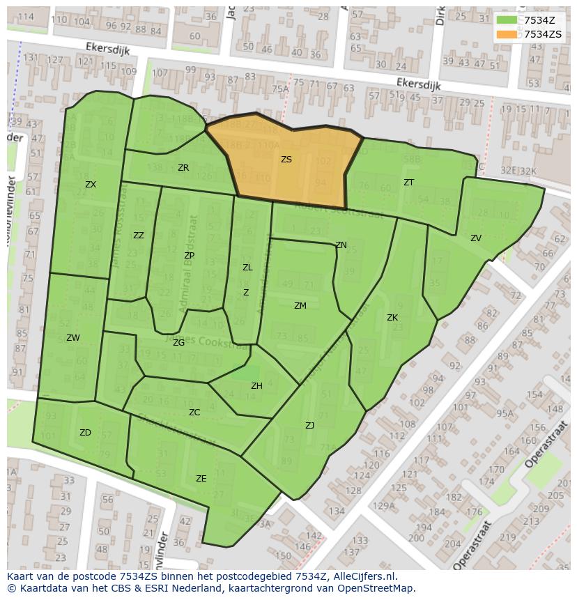 Afbeelding van het postcodegebied 7534 ZS op de kaart.