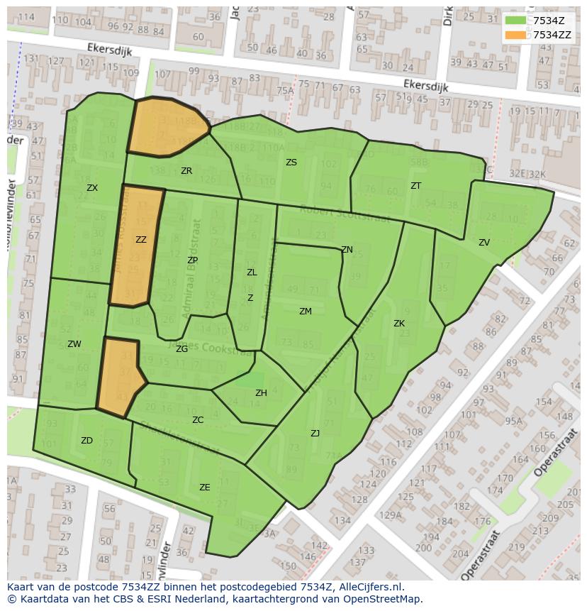 Afbeelding van het postcodegebied 7534 ZZ op de kaart.