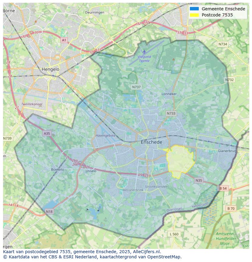 Afbeelding van het postcodegebied 7535 op de kaart.