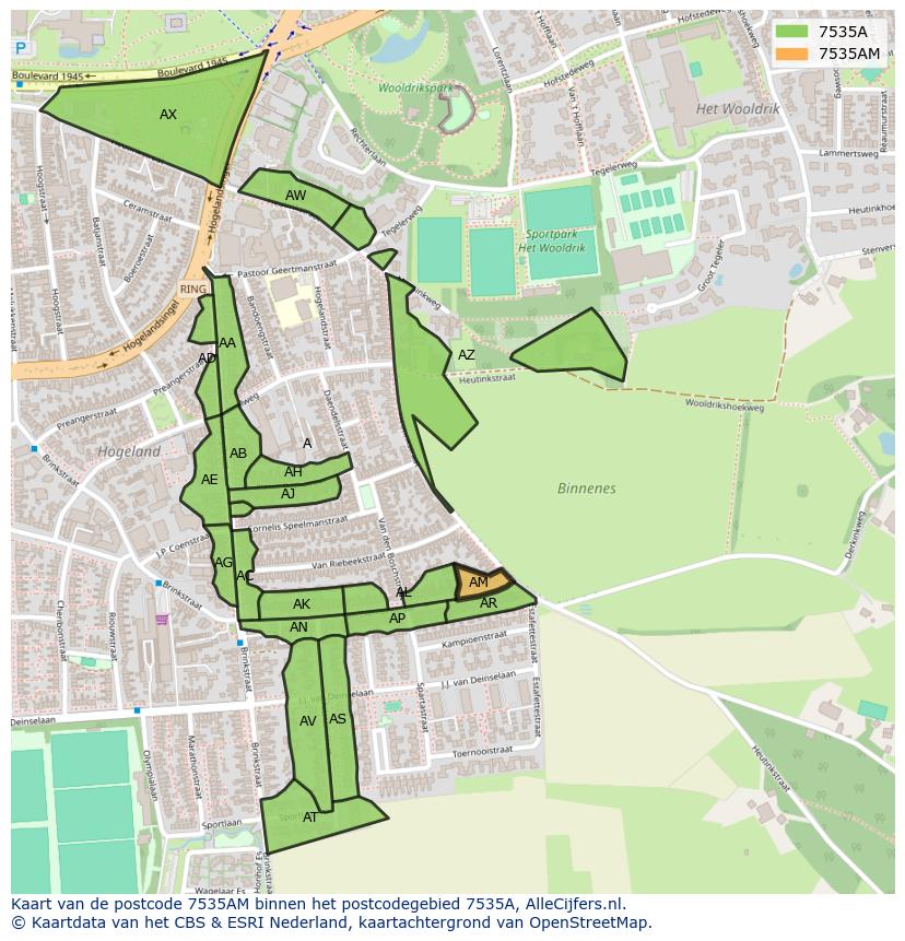 Afbeelding van het postcodegebied 7535 AM op de kaart.