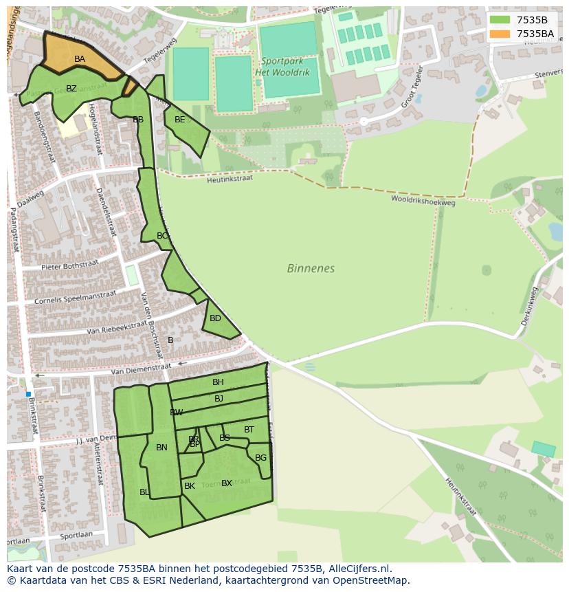 Afbeelding van het postcodegebied 7535 BA op de kaart.
