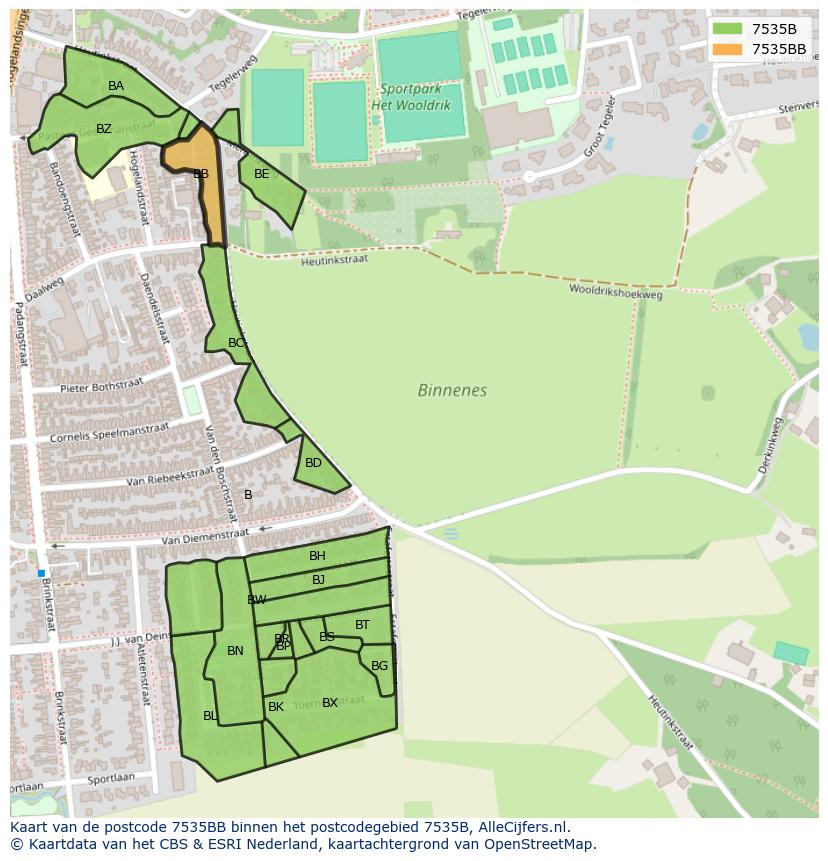 Afbeelding van het postcodegebied 7535 BB op de kaart.