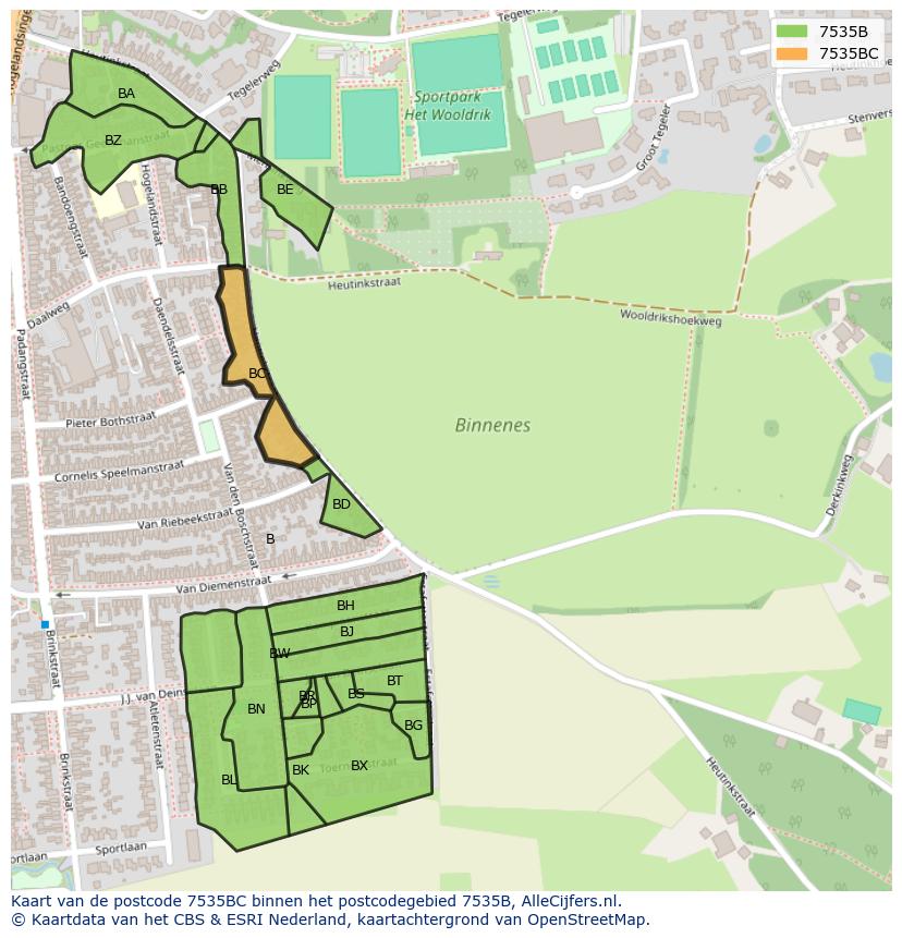 Afbeelding van het postcodegebied 7535 BC op de kaart.