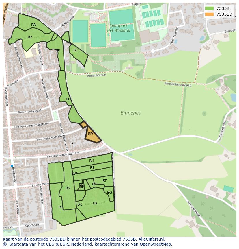 Afbeelding van het postcodegebied 7535 BD op de kaart.