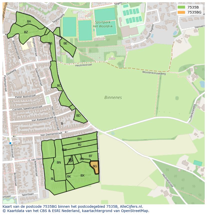 Afbeelding van het postcodegebied 7535 BG op de kaart.
