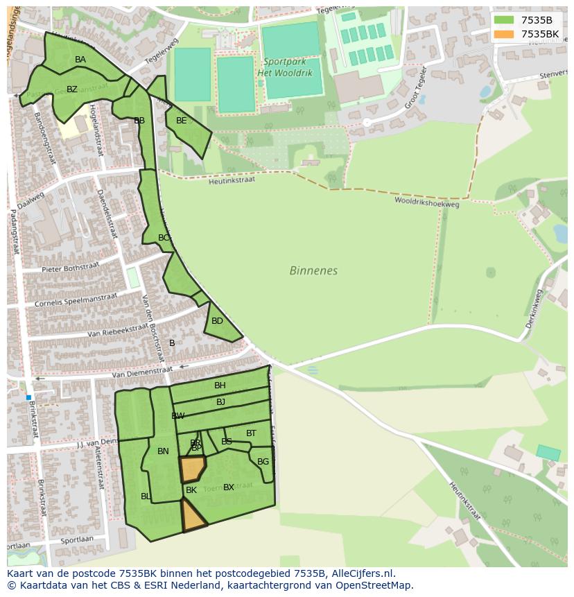 Afbeelding van het postcodegebied 7535 BK op de kaart.